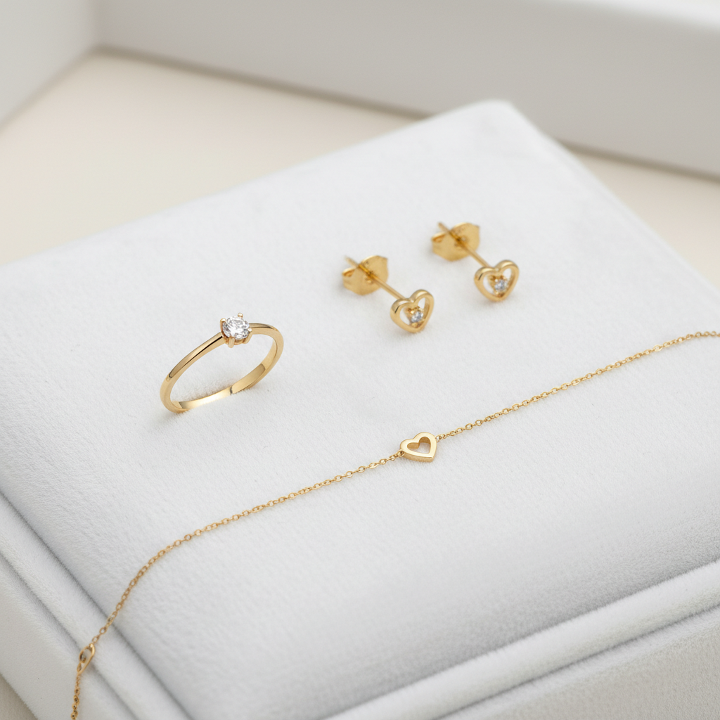 Dainty Gold Jewelry Set â Ring, Bracelet & Earrings