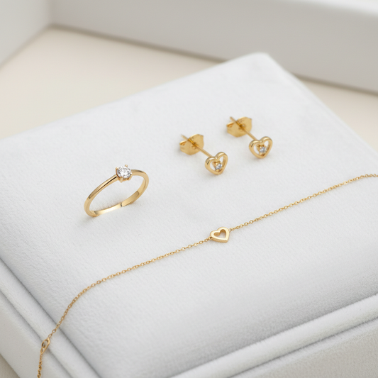 Dainty Gold Jewelry Set – Ring, Bracelet & Earrings